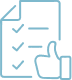 Document avec checklist cochée et pouce levé, symbolisant approbation, succès, validation ou tâches accomplies.